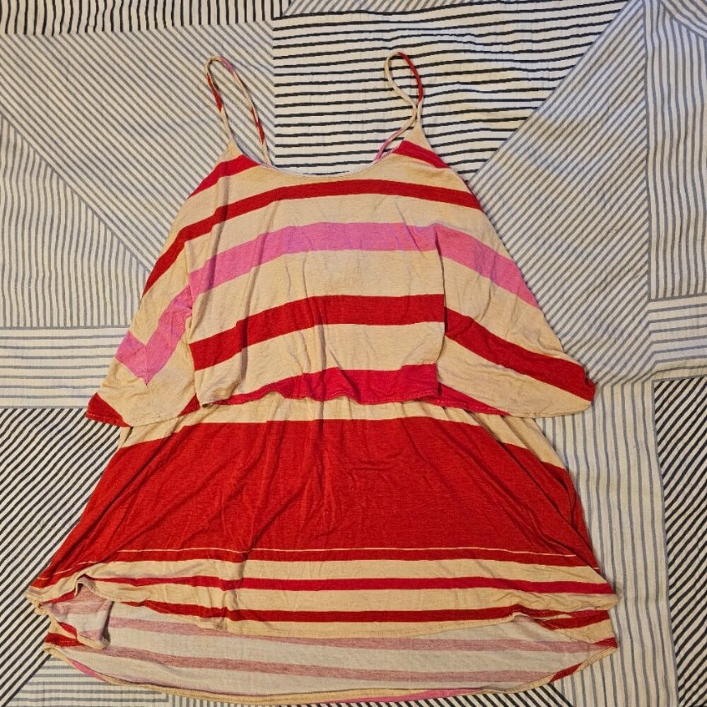 Patterson Kincade Pink, Red and Beige Hi-Lo Spaghetti Strap Top